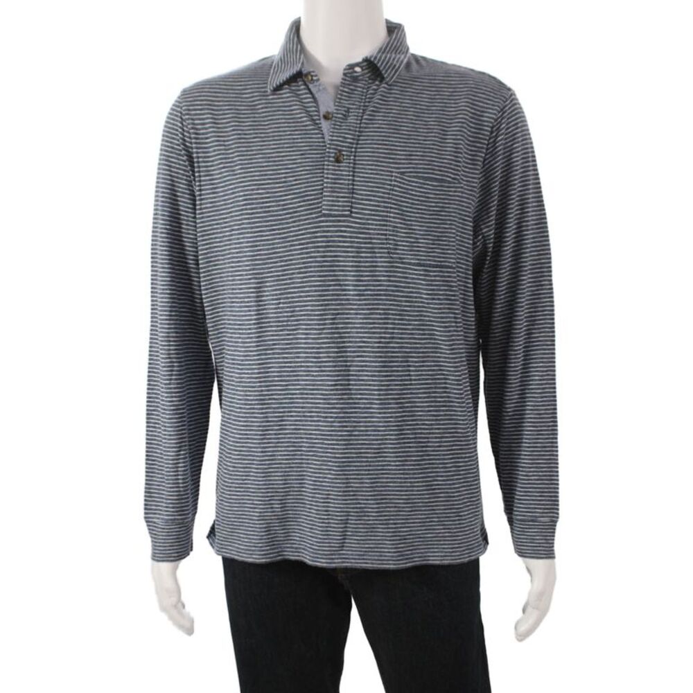 Faherty Brand Mens Button-Down Striped Dark Blue Long Sleeve Shirt Size L